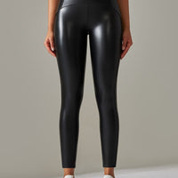 Legging Simili Cuir Ventre Plat Velours | Yogaova