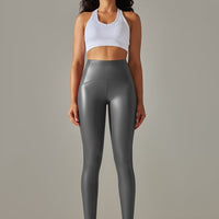 Legging Simili Cuir Ventre Plat Velours | Yogaova