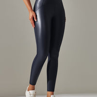 Legging Simili Cuir Ventre Plat Velours | Yogaova