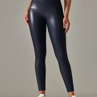 Legging Simili Cuir Ventre Plat Velours | Yogaova
