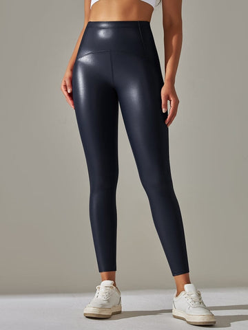 Legging Simili Cuir Ventre Plat Velours | Yogaova