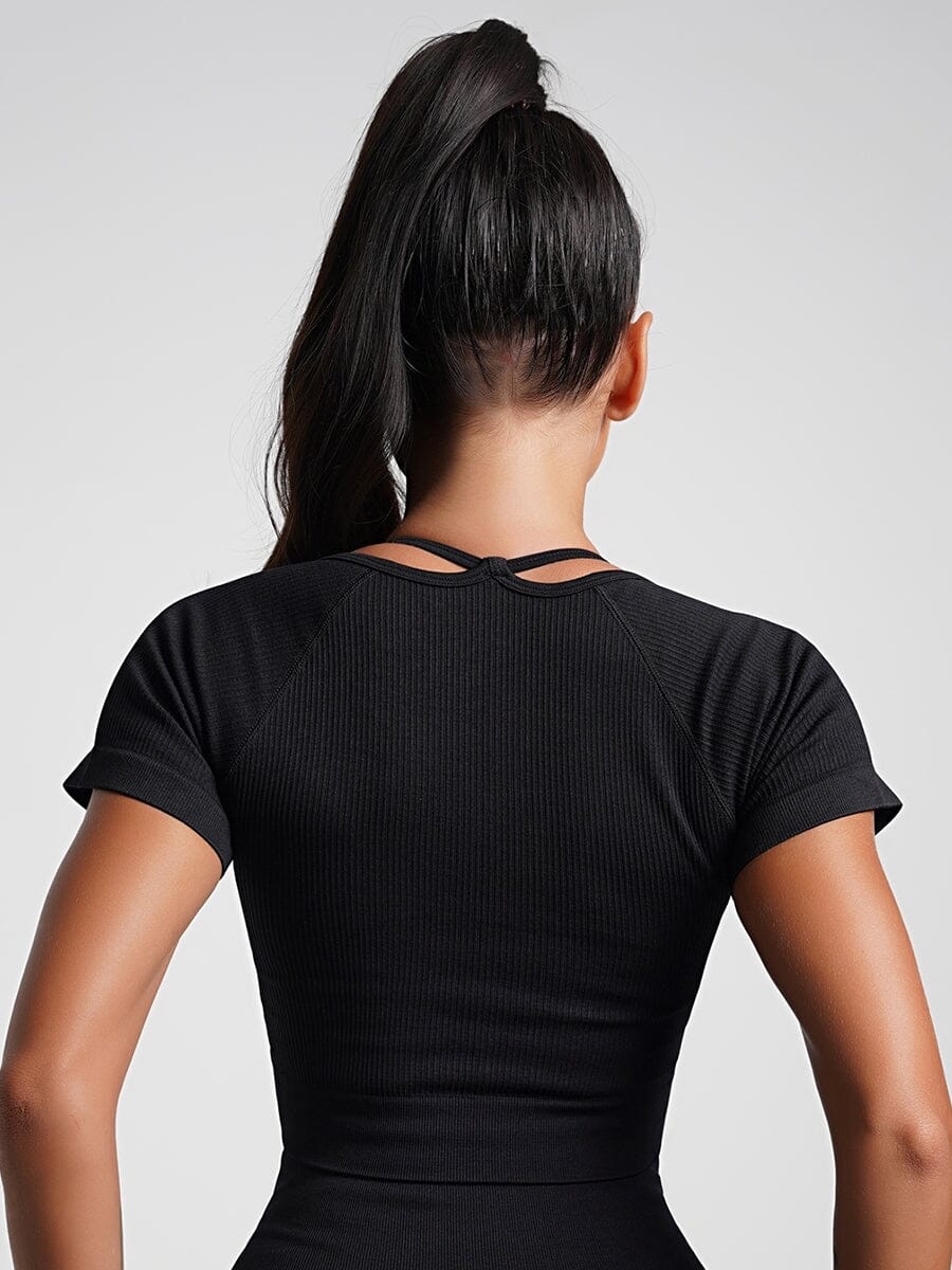 Crop Top Manches Courtes Plissé | Yogaova