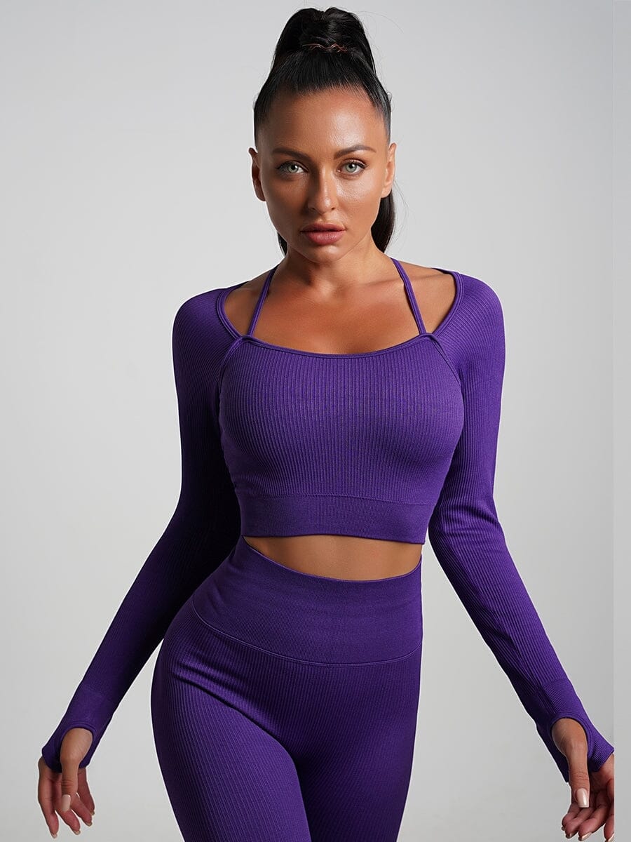 Crop Top Plissé Manches Longues Sport | Yogaova