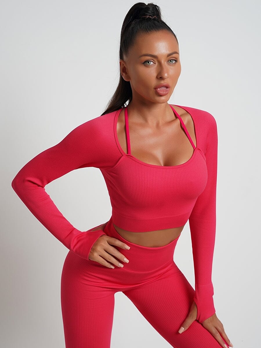 Crop Top Plissé Manches Longues Sport | Yogaova