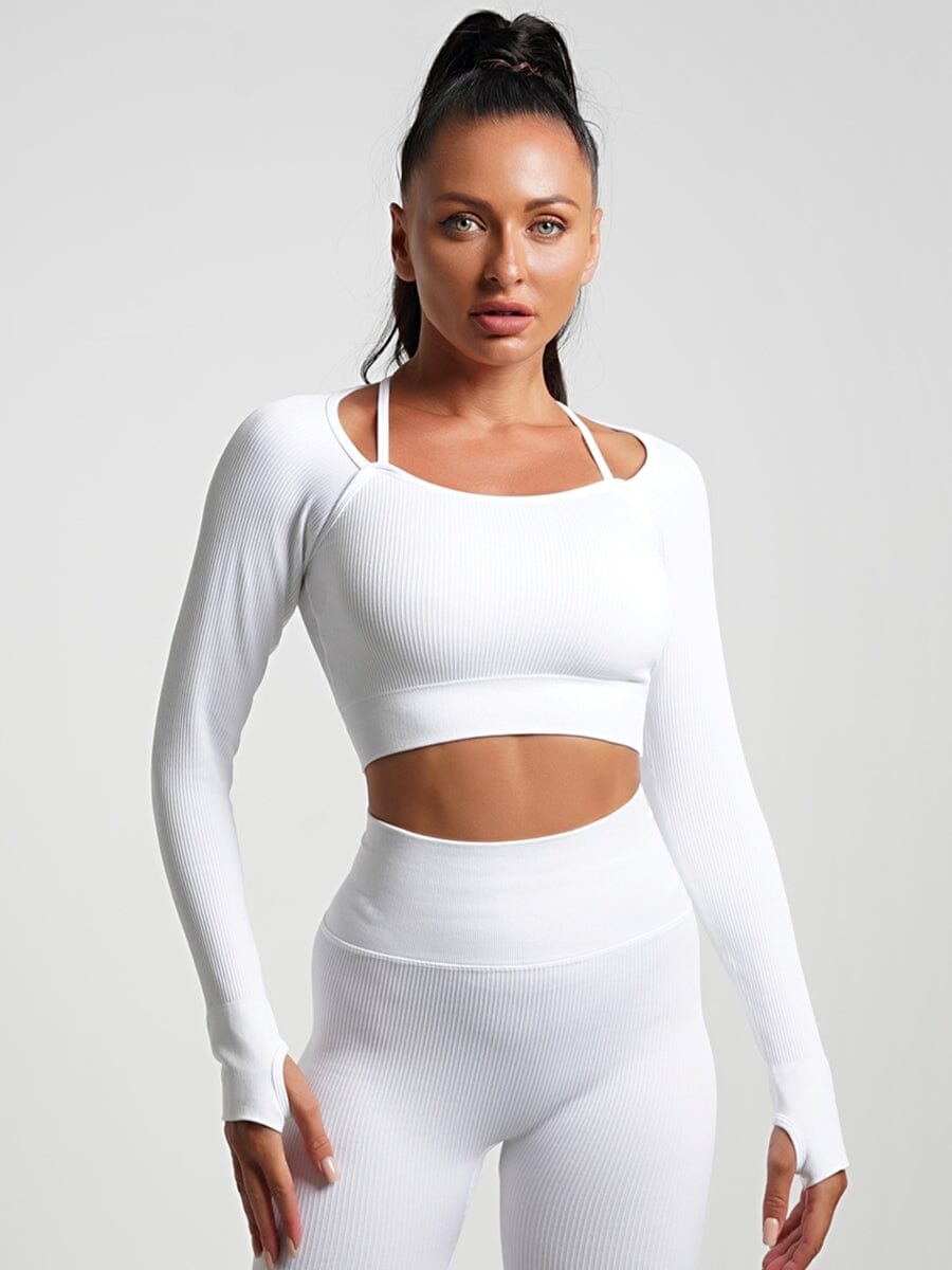 Crop Top Plissé Manches Longues Sport | Yogaova