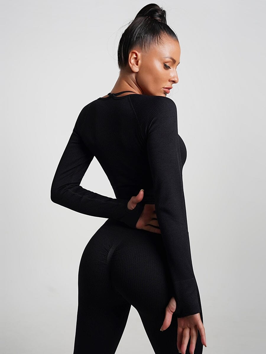 Crop Top Plissé Manches Longues Sport | Yogaova