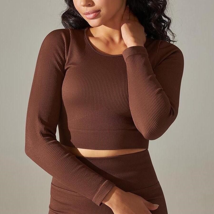 Crop Top Sport Col Rond Manches Longues  | Yogaova