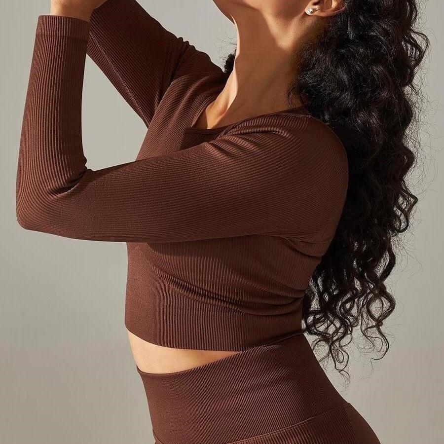 Crop Top Sport Col Rond Manches Longues  | Yogaova