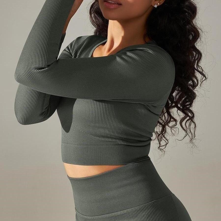 Crop Top Sport Col Rond Manches Longues  | Yogaova