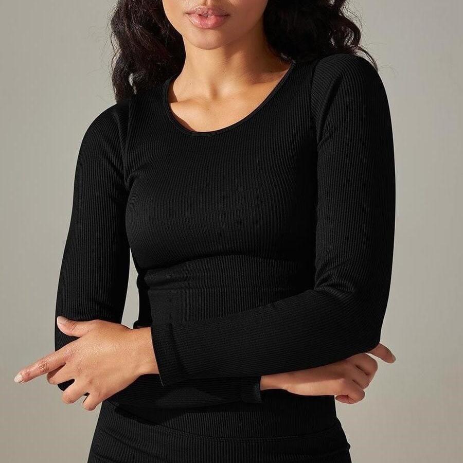Crop Top Sport Col Rond Manches Longues  | Yogaova