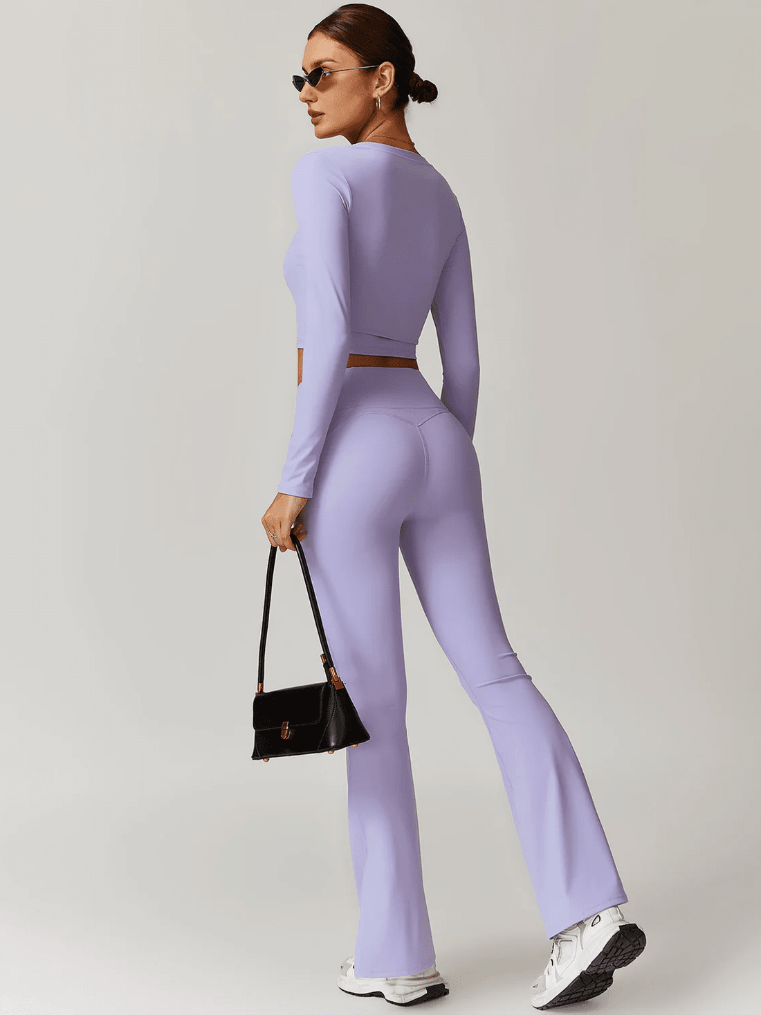 Crop Top Sport Manches Longues Col V - Eva | Yogaova