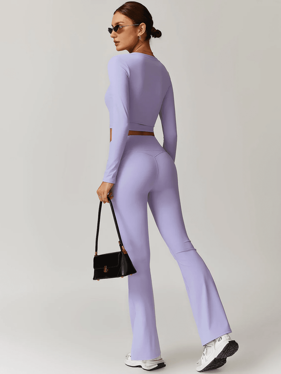 Crop Top Sport Manches Longues Col V - Eva | Yogaova