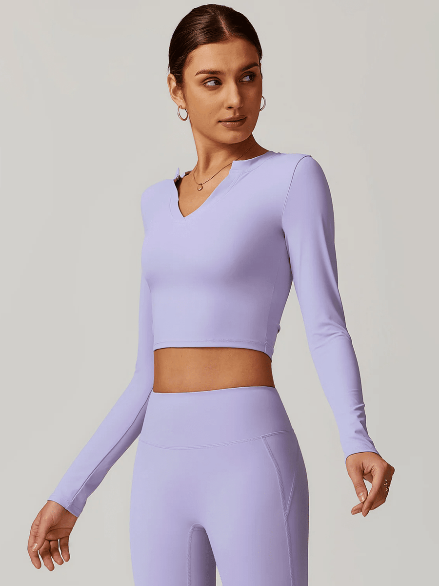 Crop Top Sport Manches Longues Col V - Eva | Yogaova