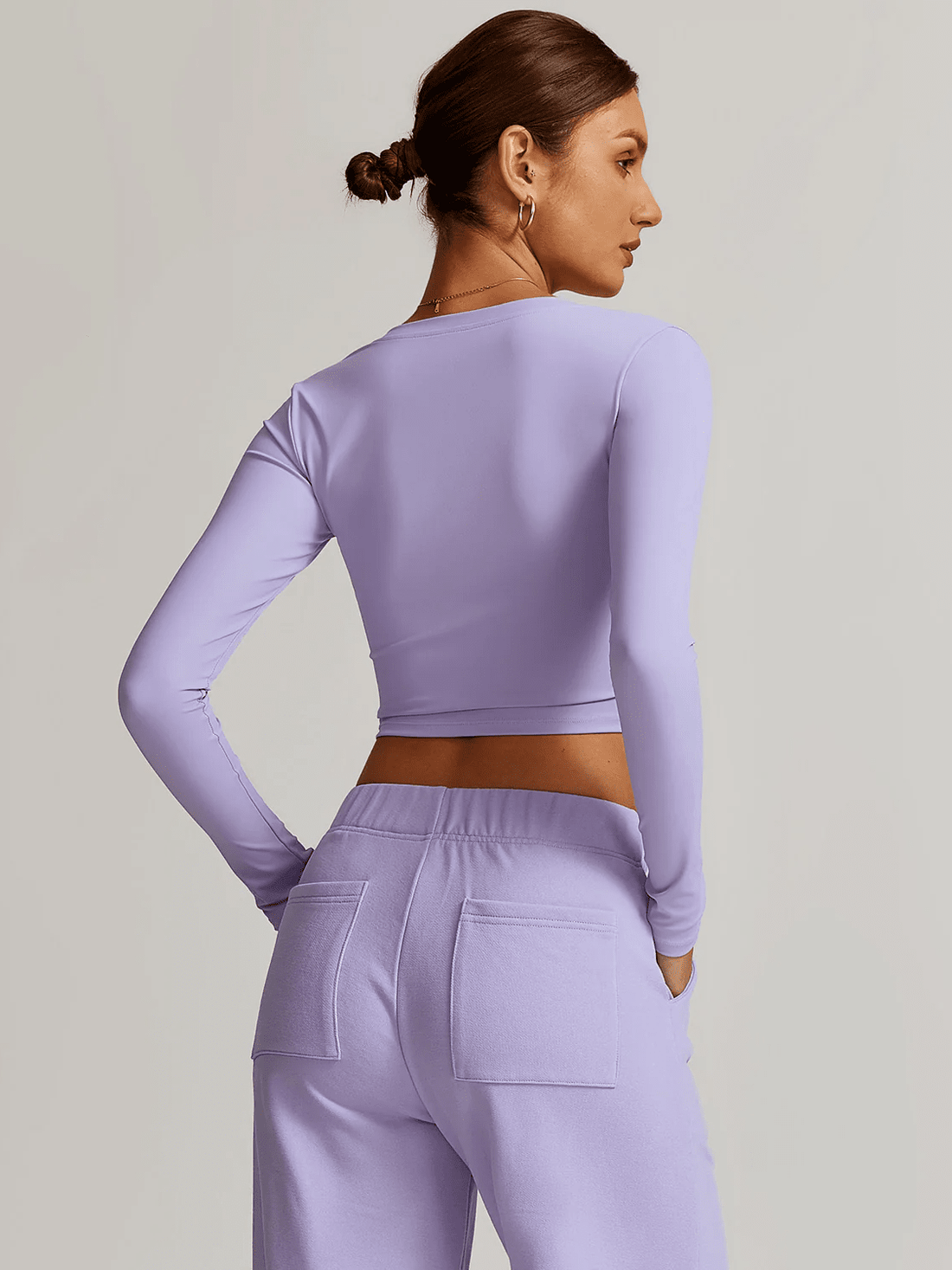 Crop Top Sport Manches Longues Col V - Eva | Yogaova