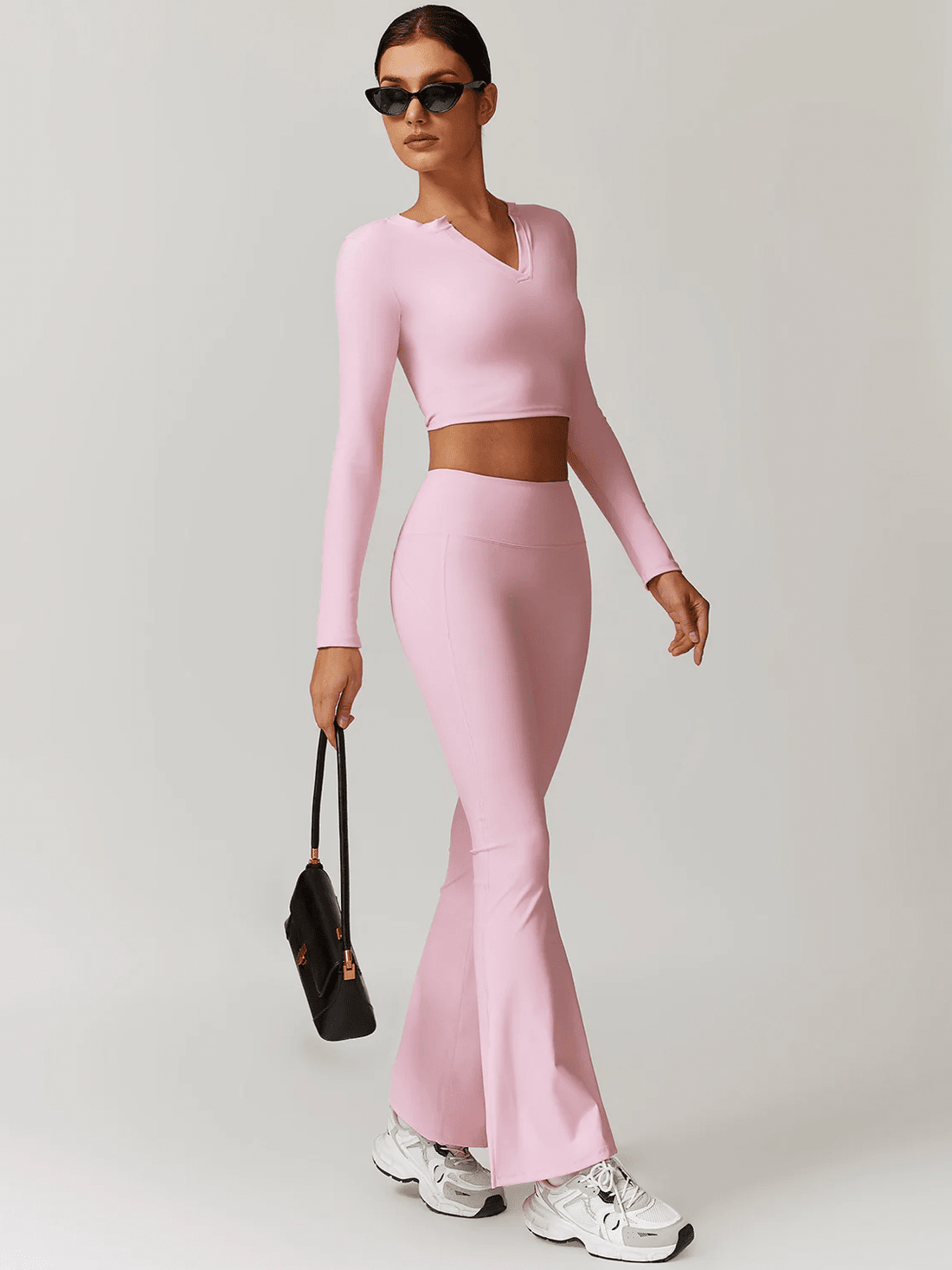 Crop Top Sport Manches Longues Col V - Eva | Yogaova