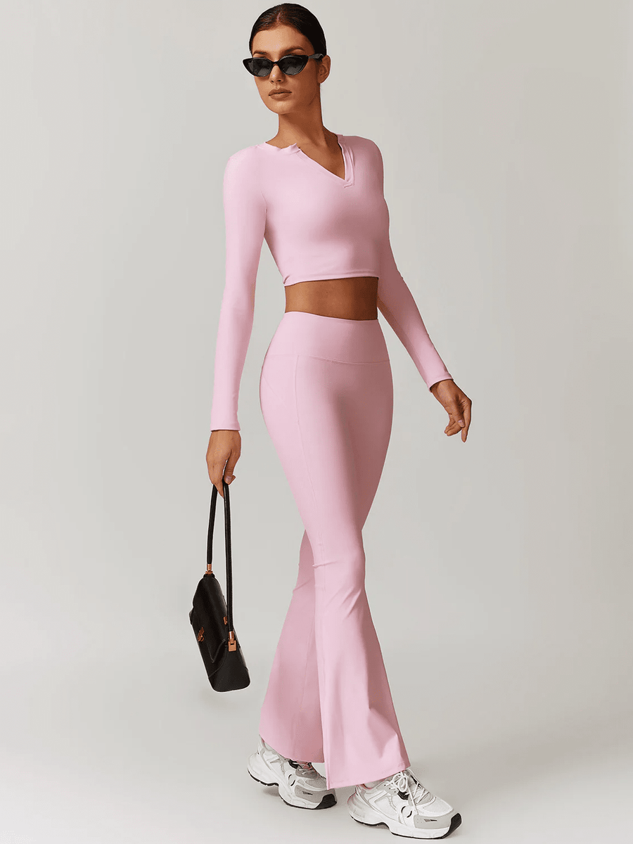 Crop Top Sport Manches Longues Col V - Eva | Yogaova