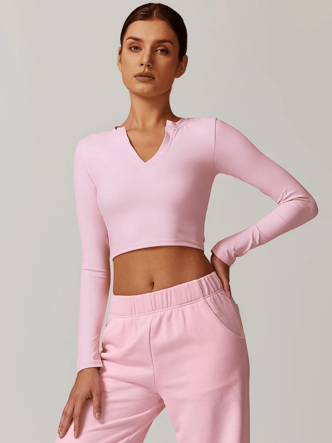 Crop Top Sport Manches Longues Col V - Eva | Yogaova
