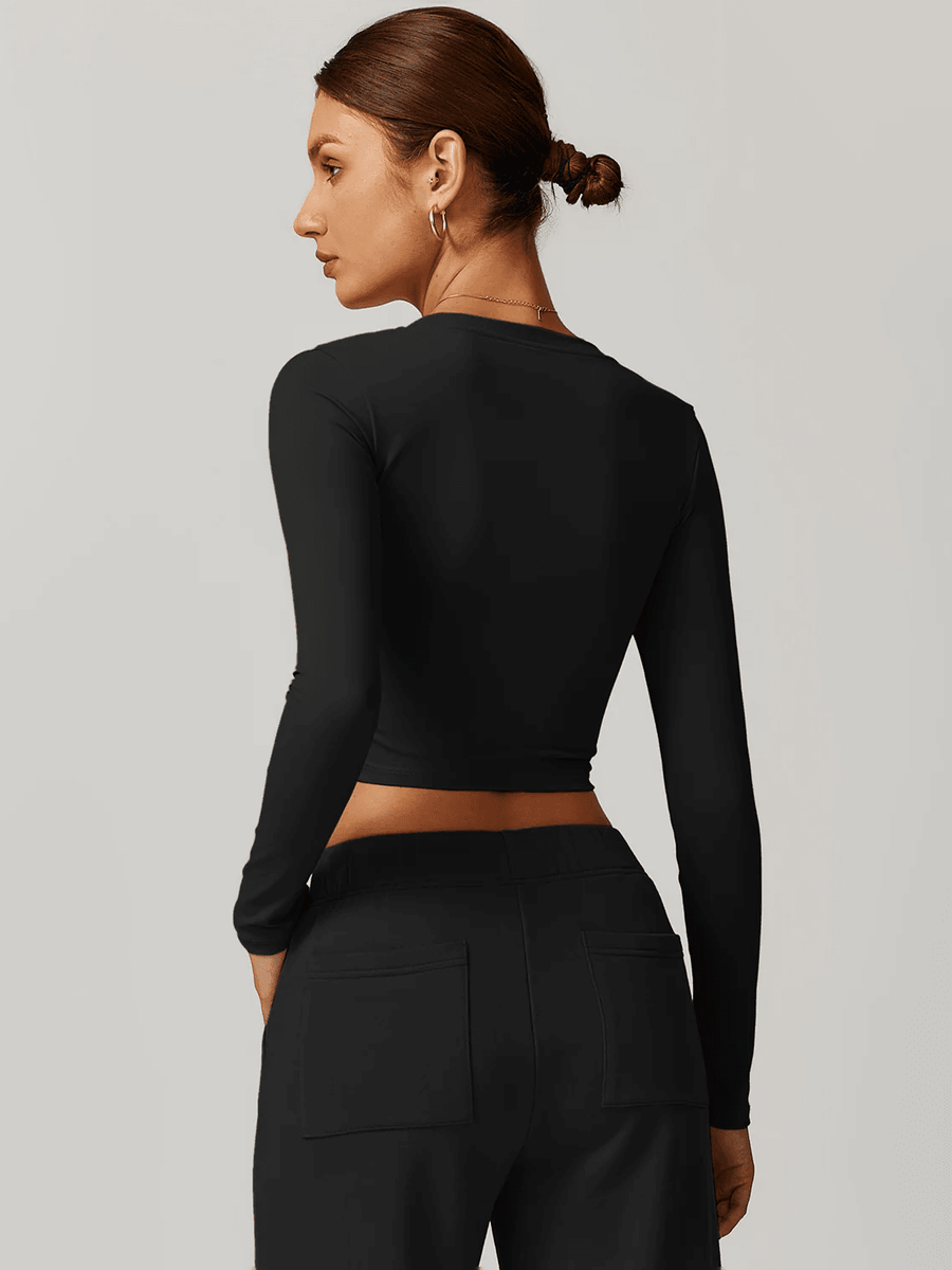 Crop Top Sport Manches Longues Col V - Eva | Yogaova
