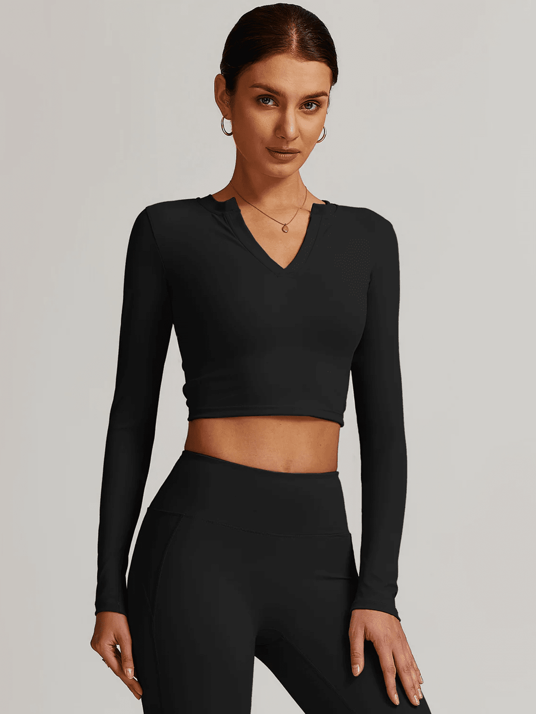 Crop Top Sport Manches Longues Col V - Eva | Yogaova