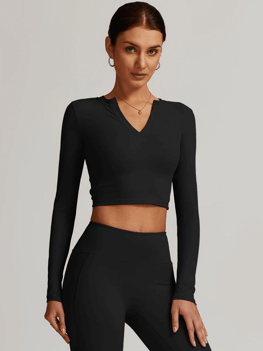 Crop Top Sport Manches Longues Col V - Eva | Yogaova