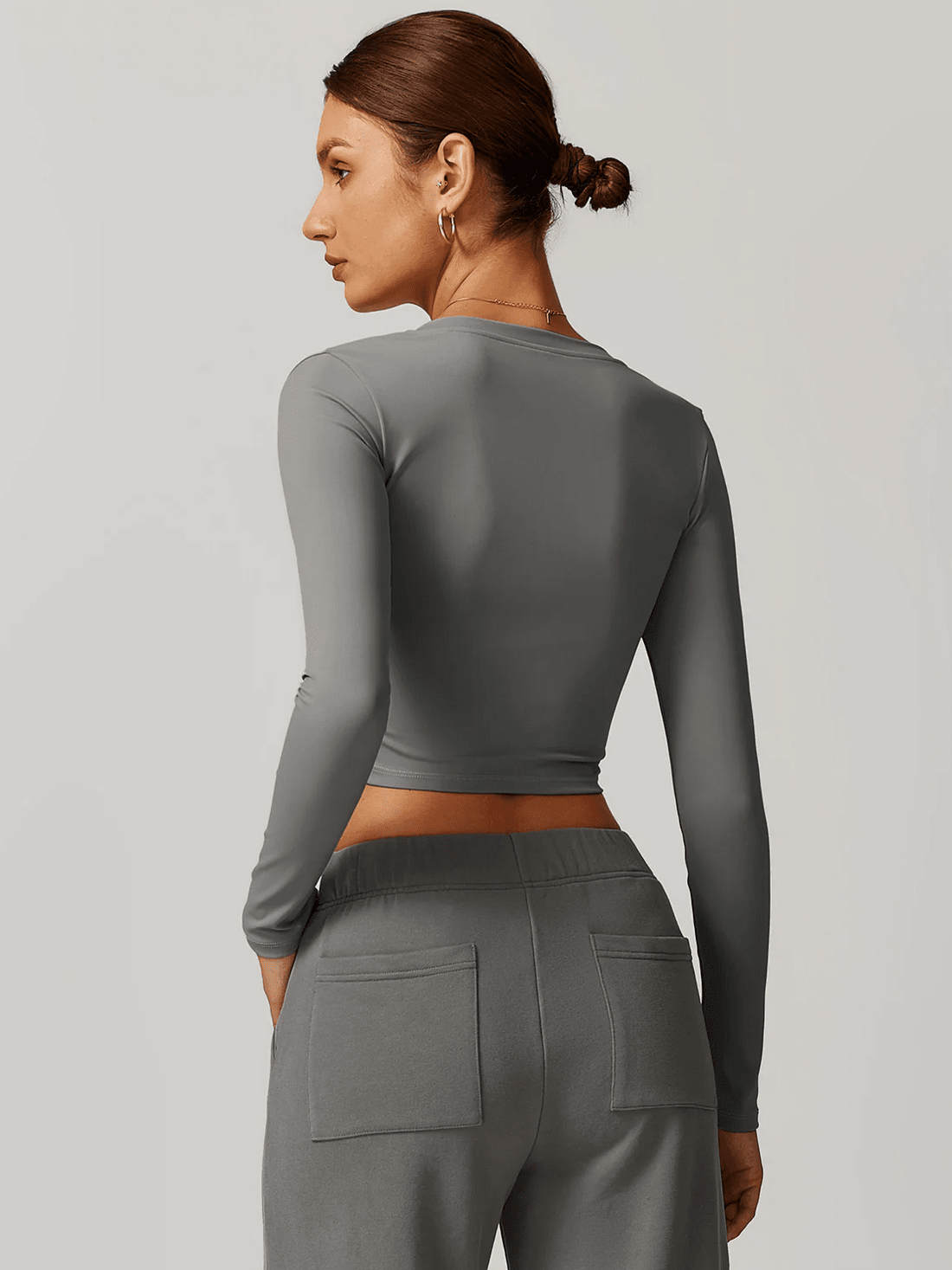 Crop Top Sport Manches Longues Col V - Eva | Yogaova