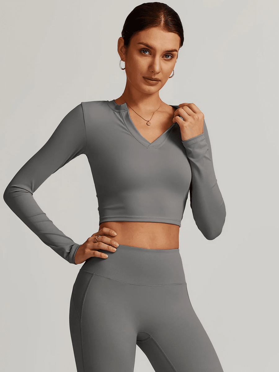 Crop Top Sport Manches Longues Col V - Eva | Yogaova