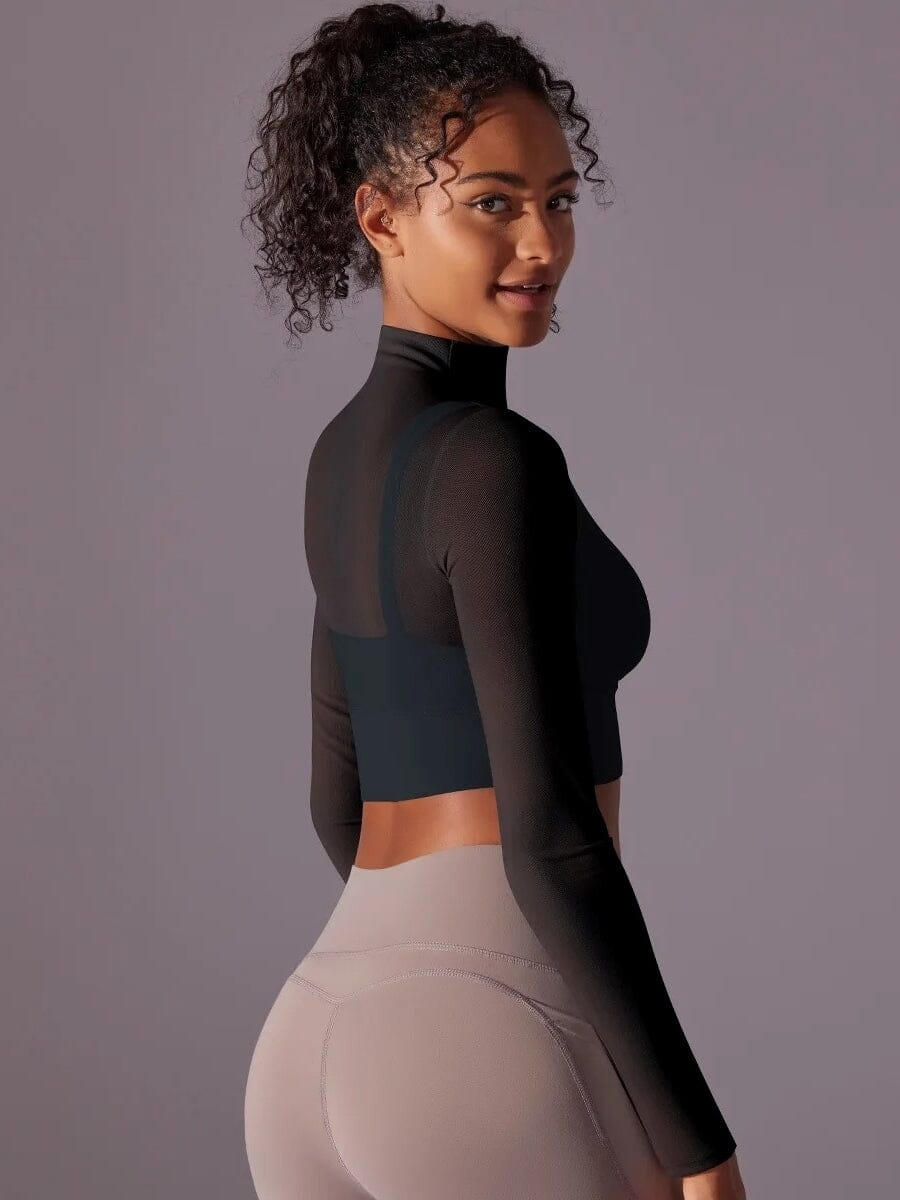 Crop Top Sport Respirant Maille Manches Longues | Yogaova