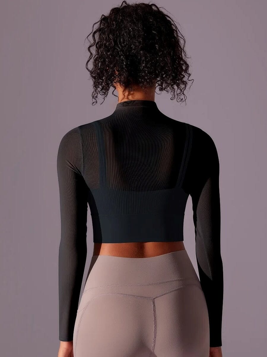 Crop Top Sport Respirant Maille Manches Longues | Yogaova