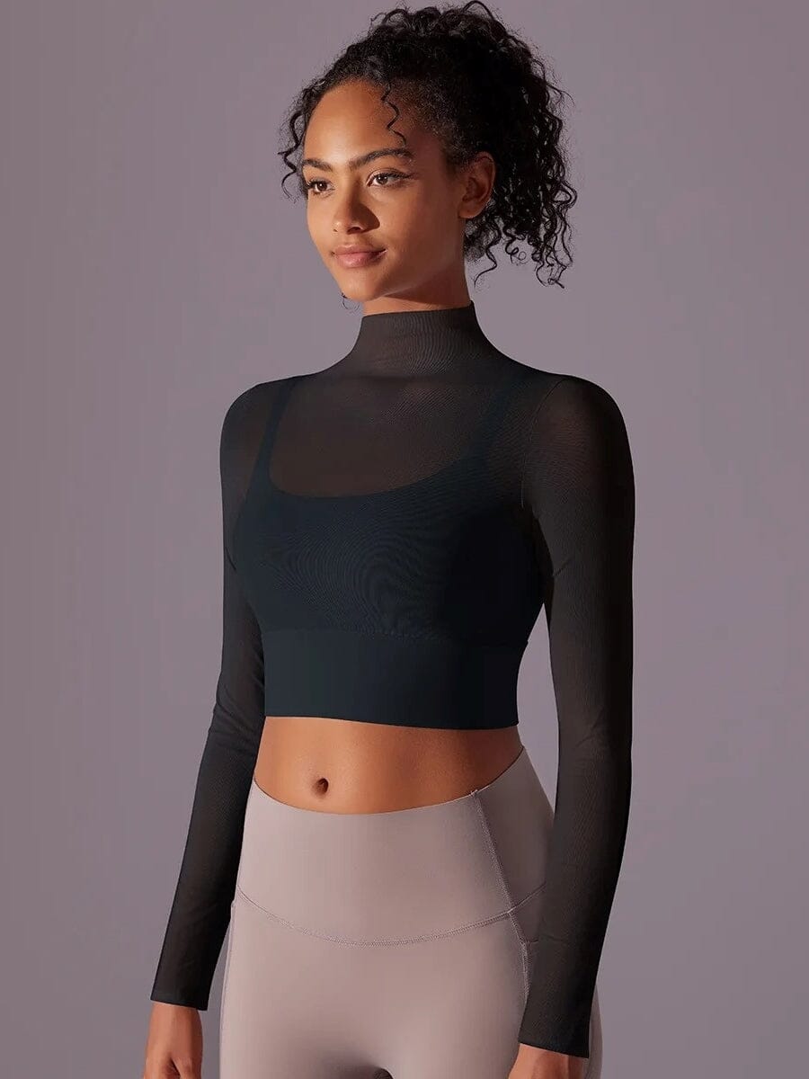 Crop Top Sport Respirant Maille Manches Longues | Yogaova
