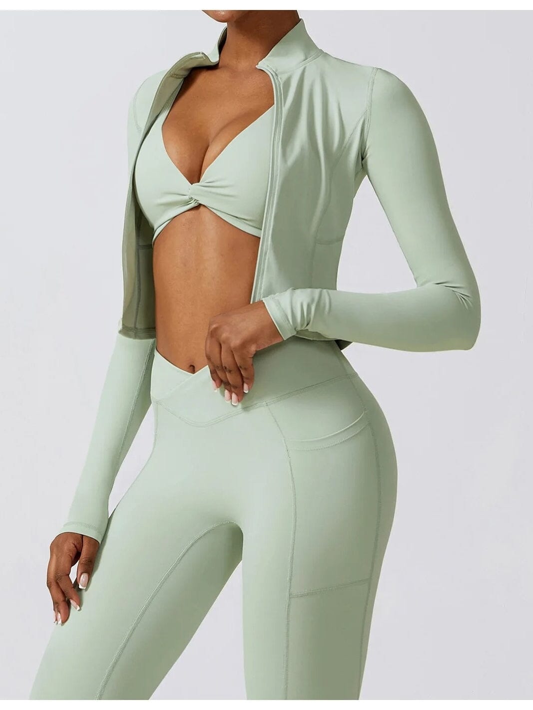 Crop Top Sport Zippé Manches Longues | Yogaova