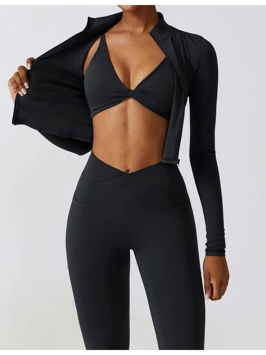 Crop Top Sport Zippé Manches Longues | Yogaova