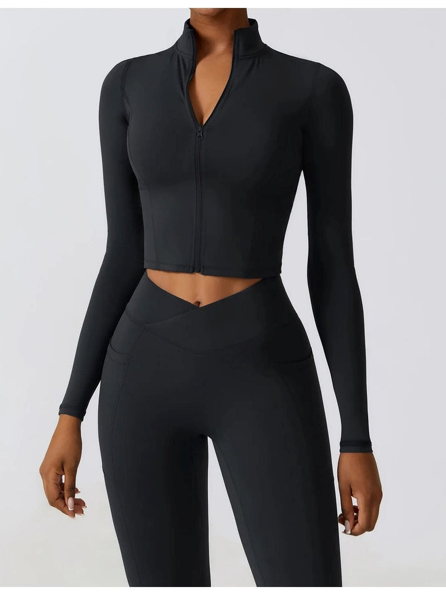 Crop Top Sport Zippé Manches Longues | Yogaova