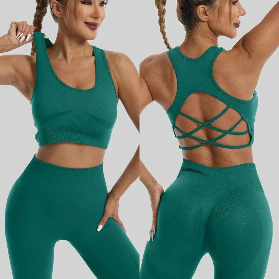 Ensemble 2 Pièces Combinaison de Yoga Dos Croisé