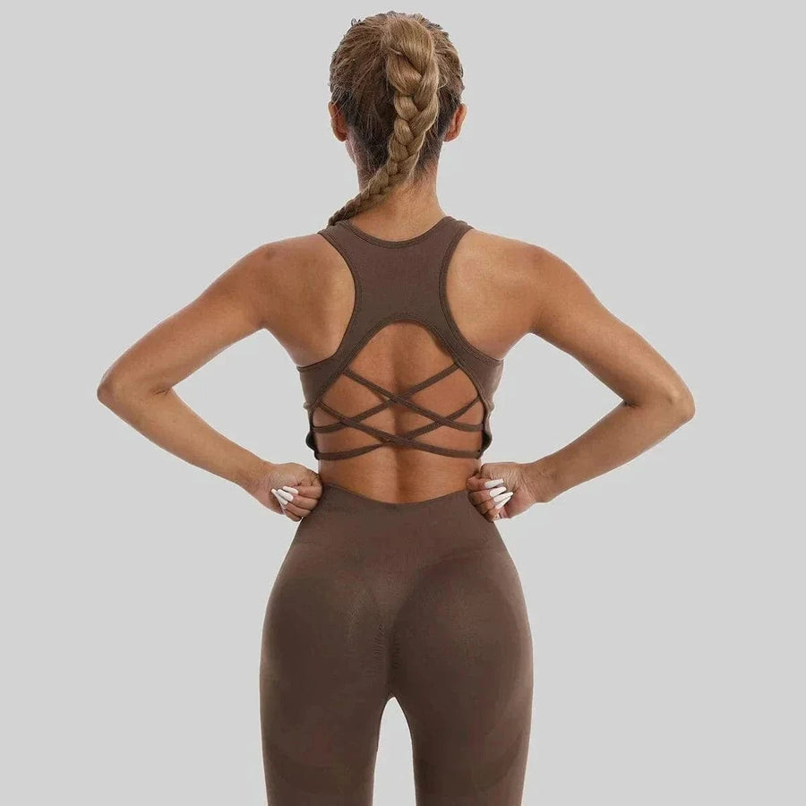 Ensemble 2 Pièces Combinaison de Yoga Dos Croisé