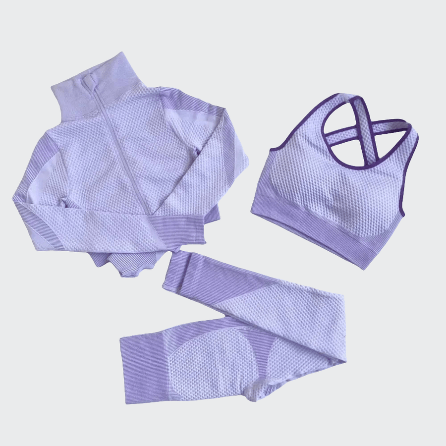 Ensemble 3 Pièces Combinaison de Yoga Sans Coutures