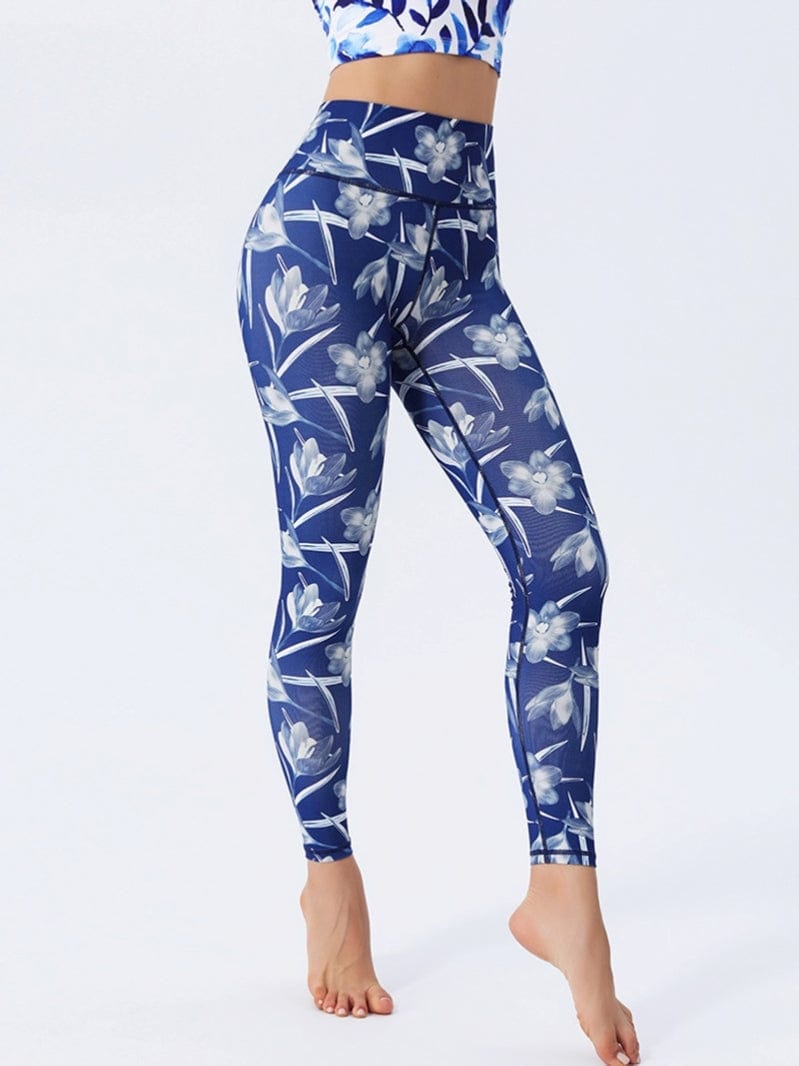 Legging Bleu Fleuri | Yogaova