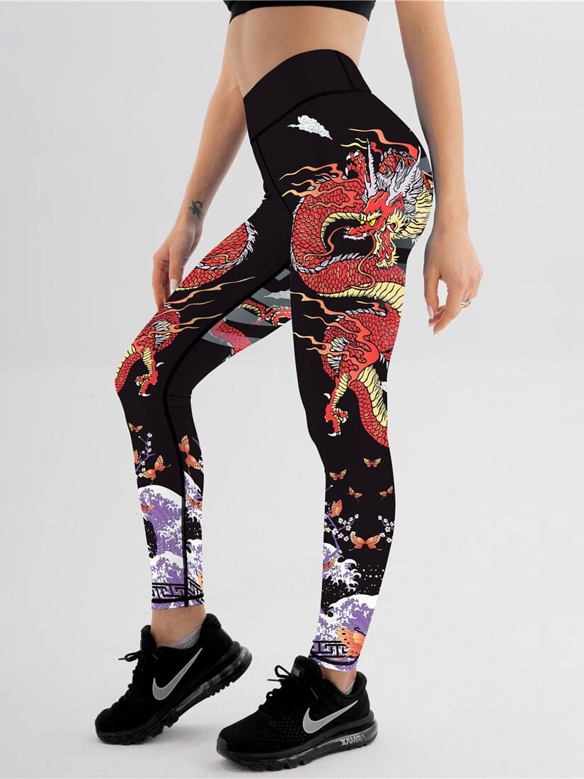 Legging Dragon Japonais Imprimé | Yogaova