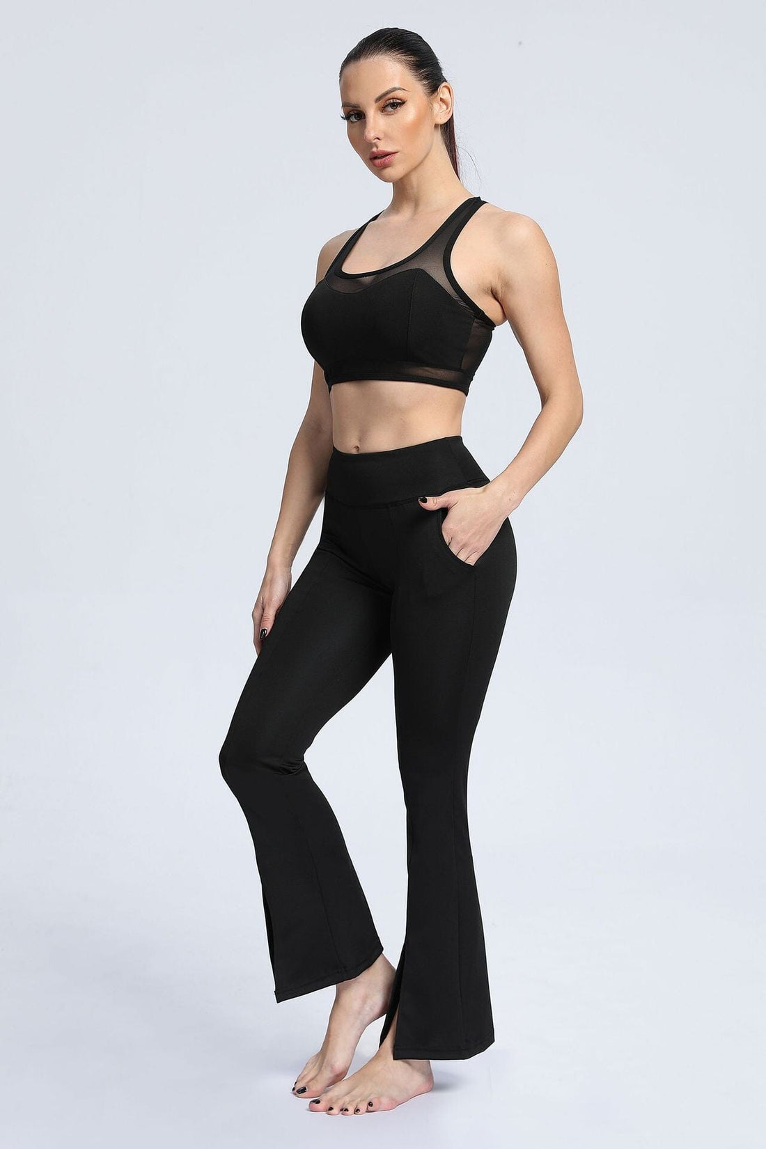 Legging Fente Devant - Noir (Poches) | Yogaova