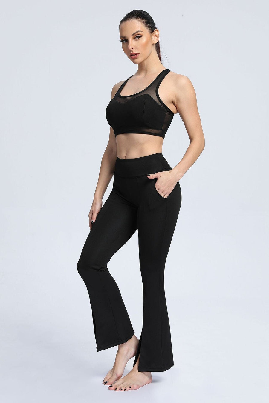 Legging Fente Devant - Noir (Poches) | Yogaova