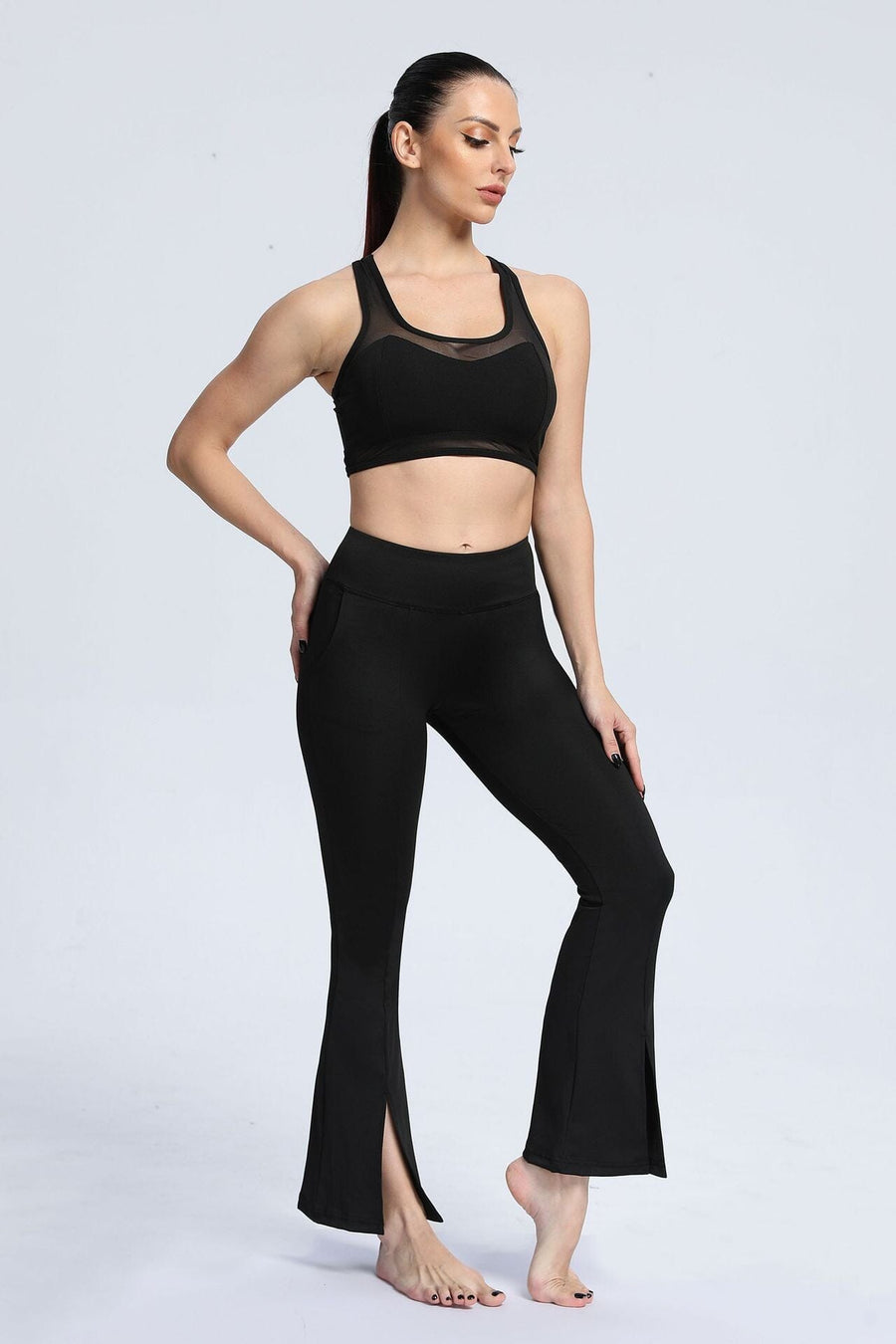 Legging Fente Devant - Noir (Poches) | Yogaova