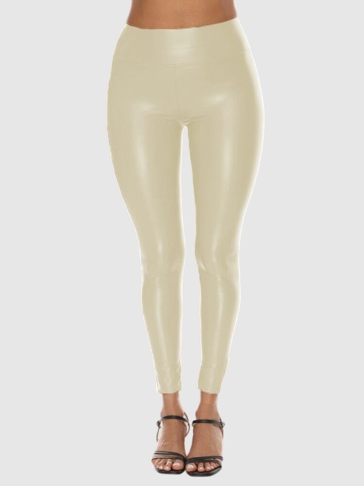 Legging Simili Cuir Beige Brillant | Yogaova