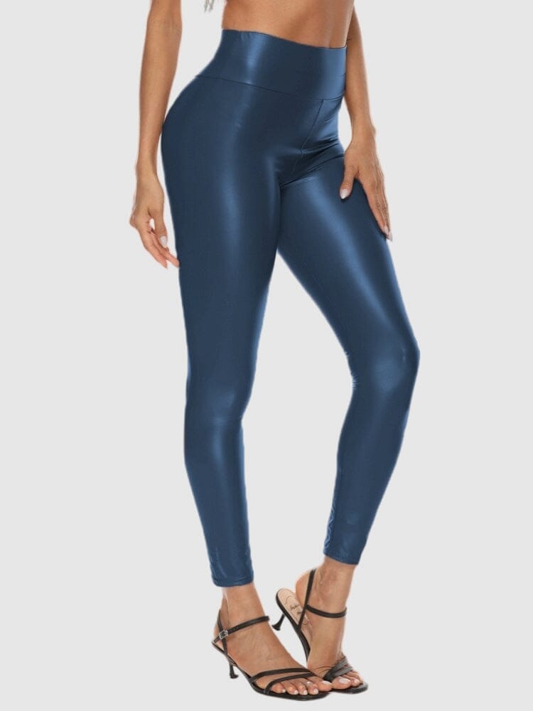 Legging Simili Cuir Bleu Brillant | Yogaova