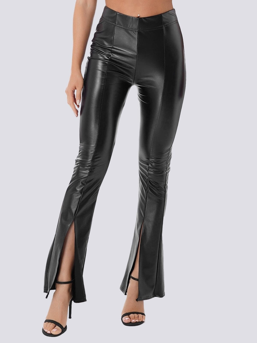 Legging Simili Cuir Évasé Fendu | Yogaova