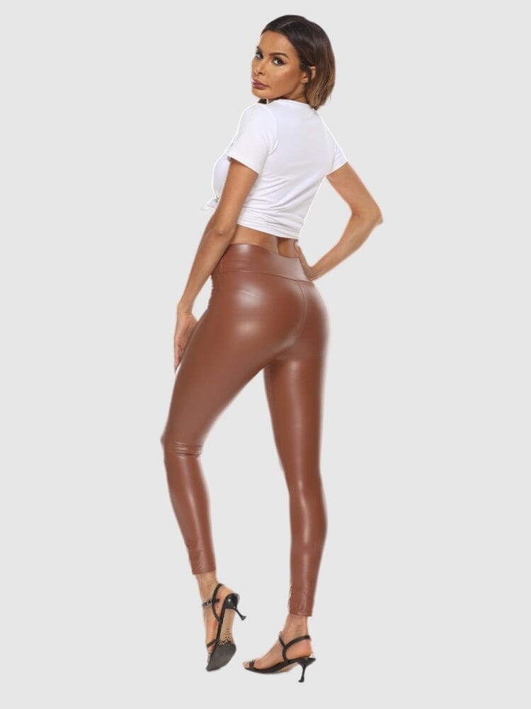 Legging Simili Cuir Marron Brillant | Yogaova