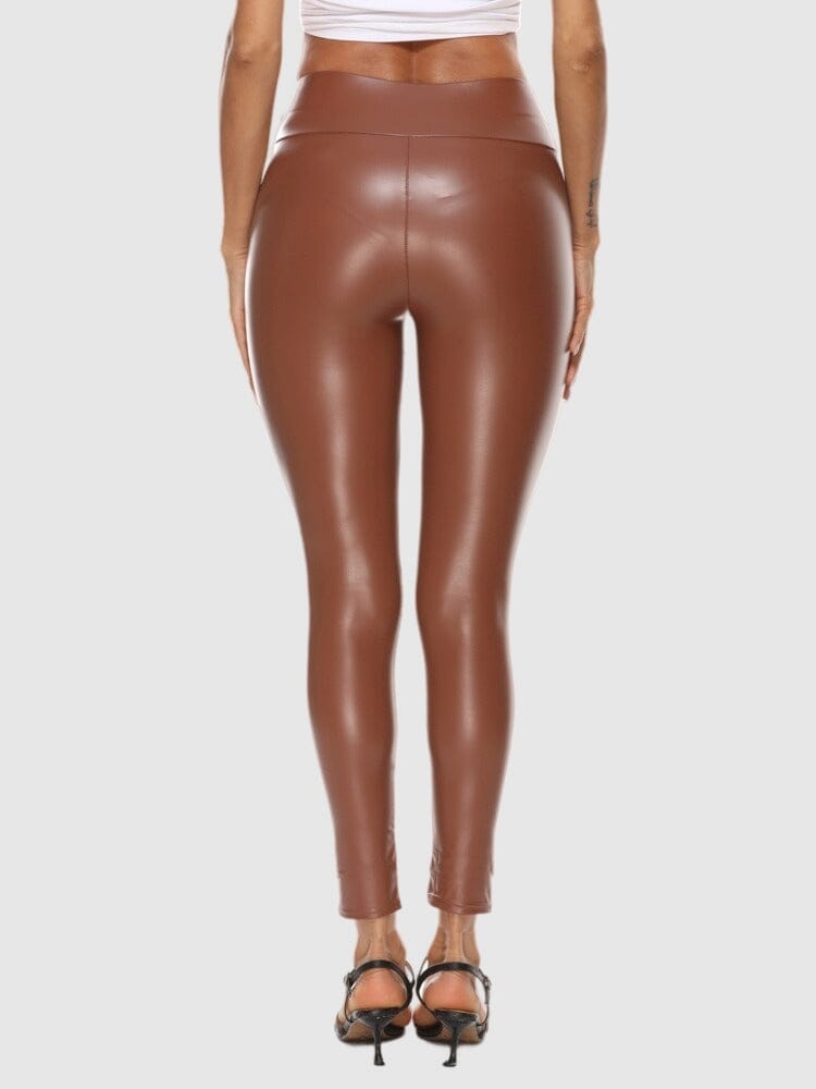 Legging Simili Cuir Marron Brillant | Yogaova