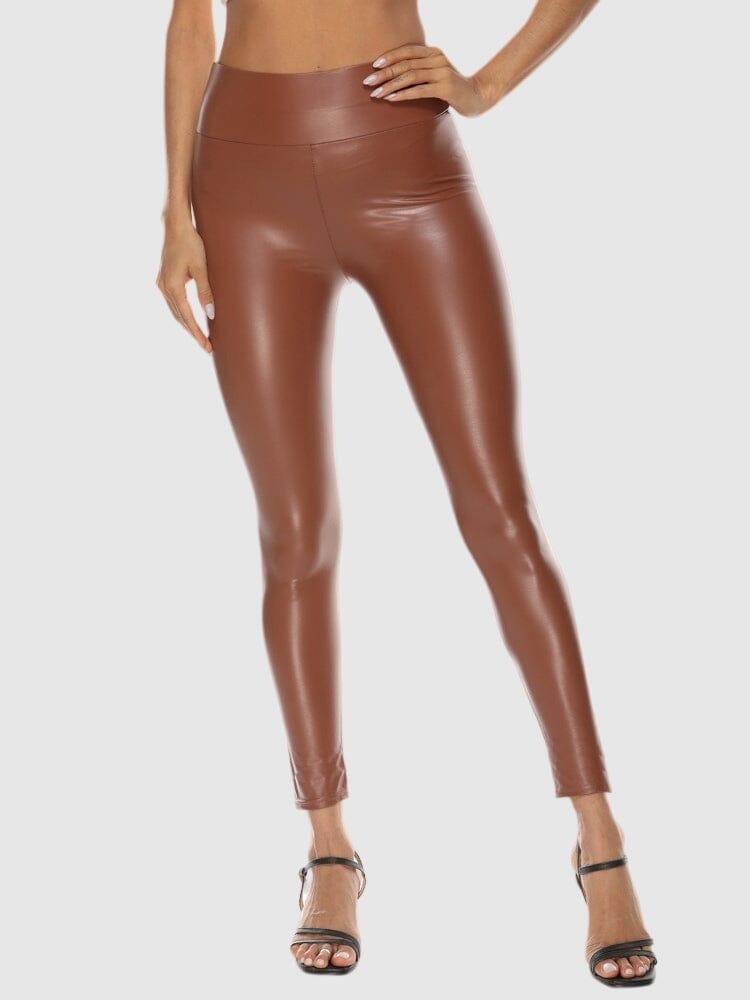 Legging Simili Cuir Marron Brillant | Yogaova