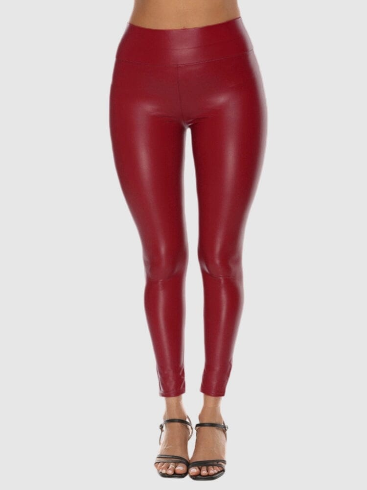 Legging Simili Cuir Rouge Brillant | Yogaova