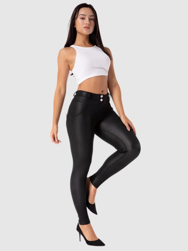 Legging Simili Cuir Taille Basse Push Up | Yogaova