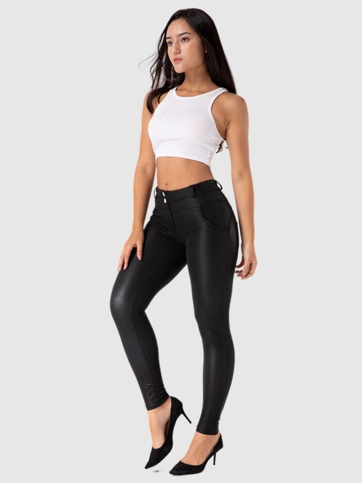 Legging Simili Cuir Taille Basse Push Up | Yogaova