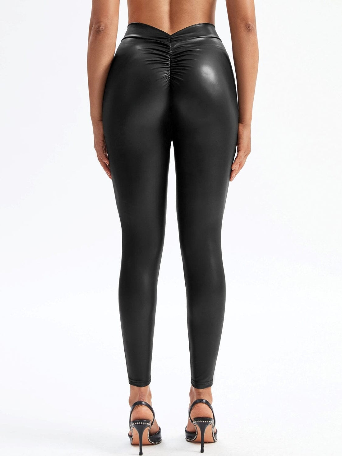 Legging Simili Cuir Taille V Push Up Noir | Yogaova